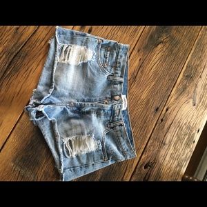 Distressed jean shorts